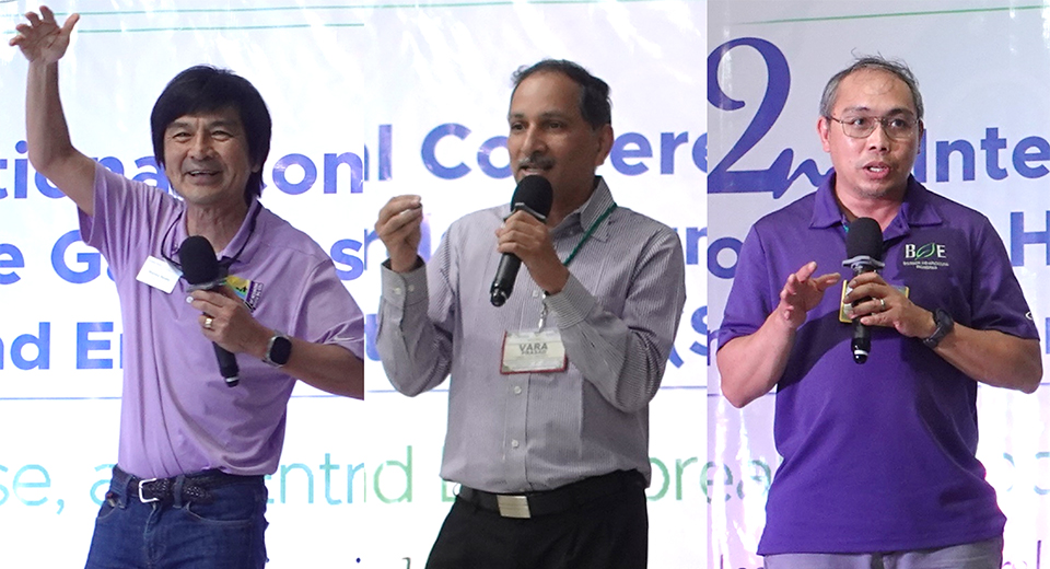 (From left to right) Dr. Manuel “Manny” Reyes, research professor and agroecological engineer, Sustainable Intensification Innovation Lab (SIIL) coordinator, CESAIN Cambodia and Kansas State University; as well as  Dr. PV Vara Prasad, SIIL director and crop ecophysiology professor at the Department of Agronomy and Engr. Jonathan Aguilar, associate professor and irrigation engineer, both of Kansas State University