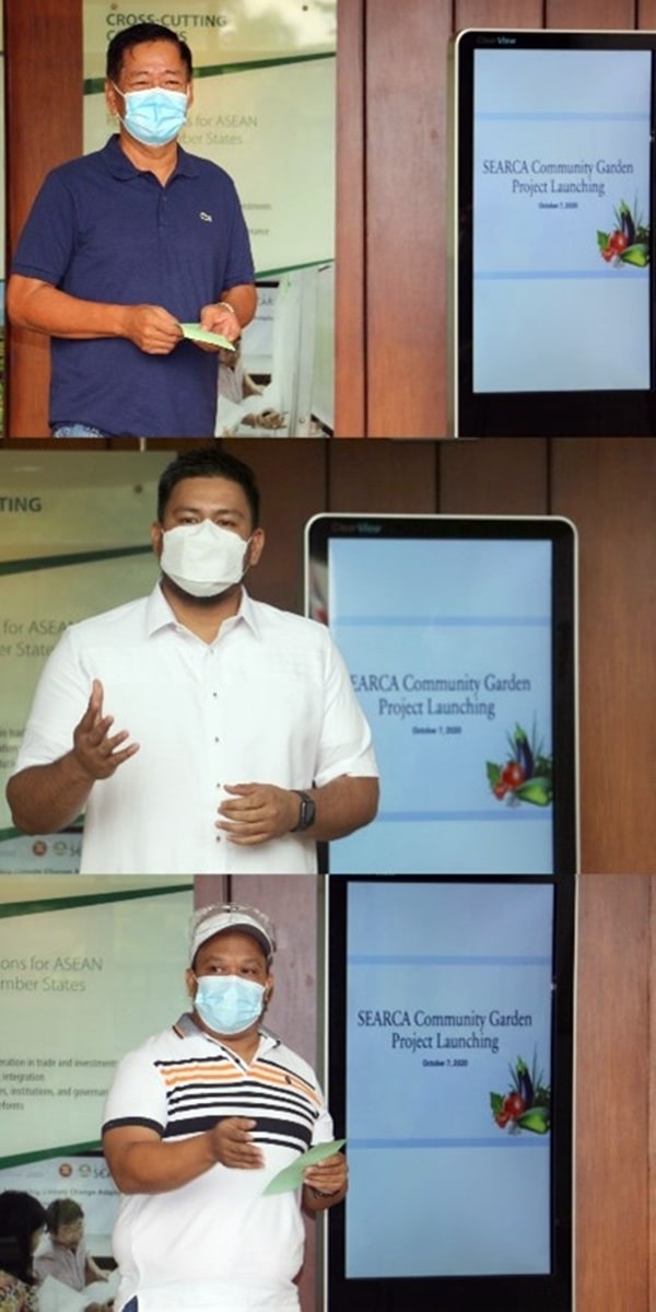 Led by Mayor Cesar Perez (top), the Los Baños local government also showed its support to the project during the launch. With him were Los Baños Councilor Miko Pelegrina (center) and Bayog Barangay Chairman Joben Manarpaac (bottom).