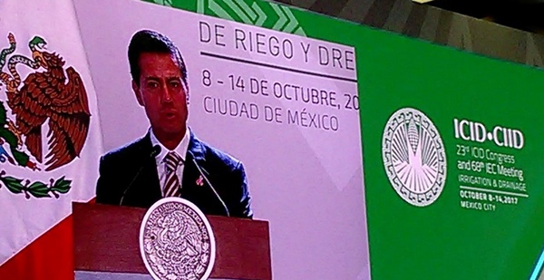 Mexico President Enrique Peña Nieto delivers his keynote speech at the inauguration of the 23rd ICID Congress and 68th IEC Meeting on 9 October 2017 at WTC Mexico City, Mexico.