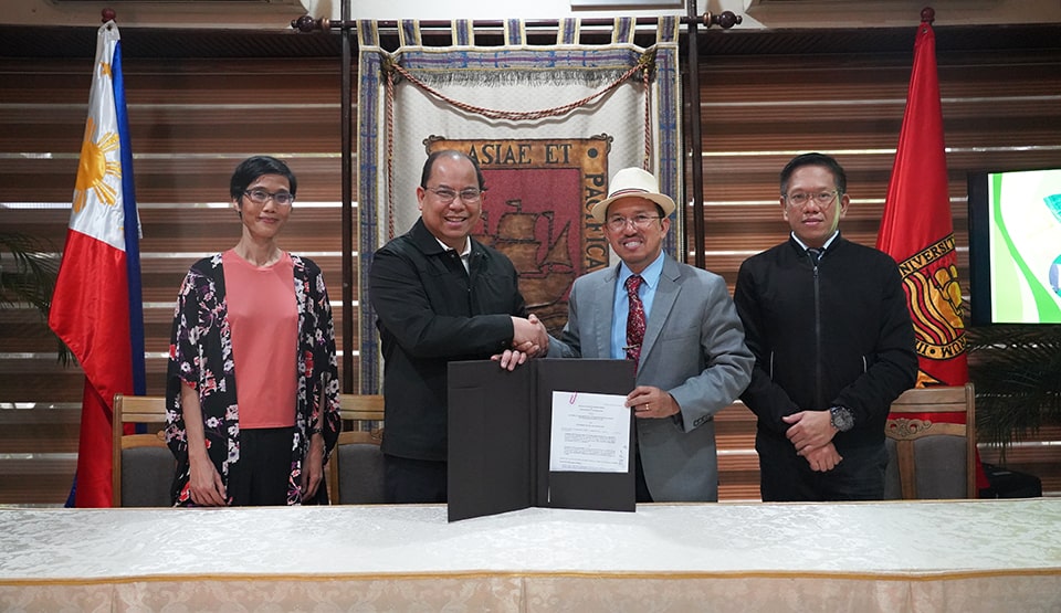 Dr. Marya Svetlana Camacho, vice president for Faculty Affairs, and Dr. Winston Conrad Padojinog, president, both of UA&P; and Dr. Glenn Gregorio, center director, and Assoc. Prof. Joselito Florendo, deputy director for administration, both of SEARCA.