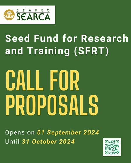 The SEARCA Seed Fund for Research and Training (SFRT) offers a grant of up to USD 15,000 for research/training.